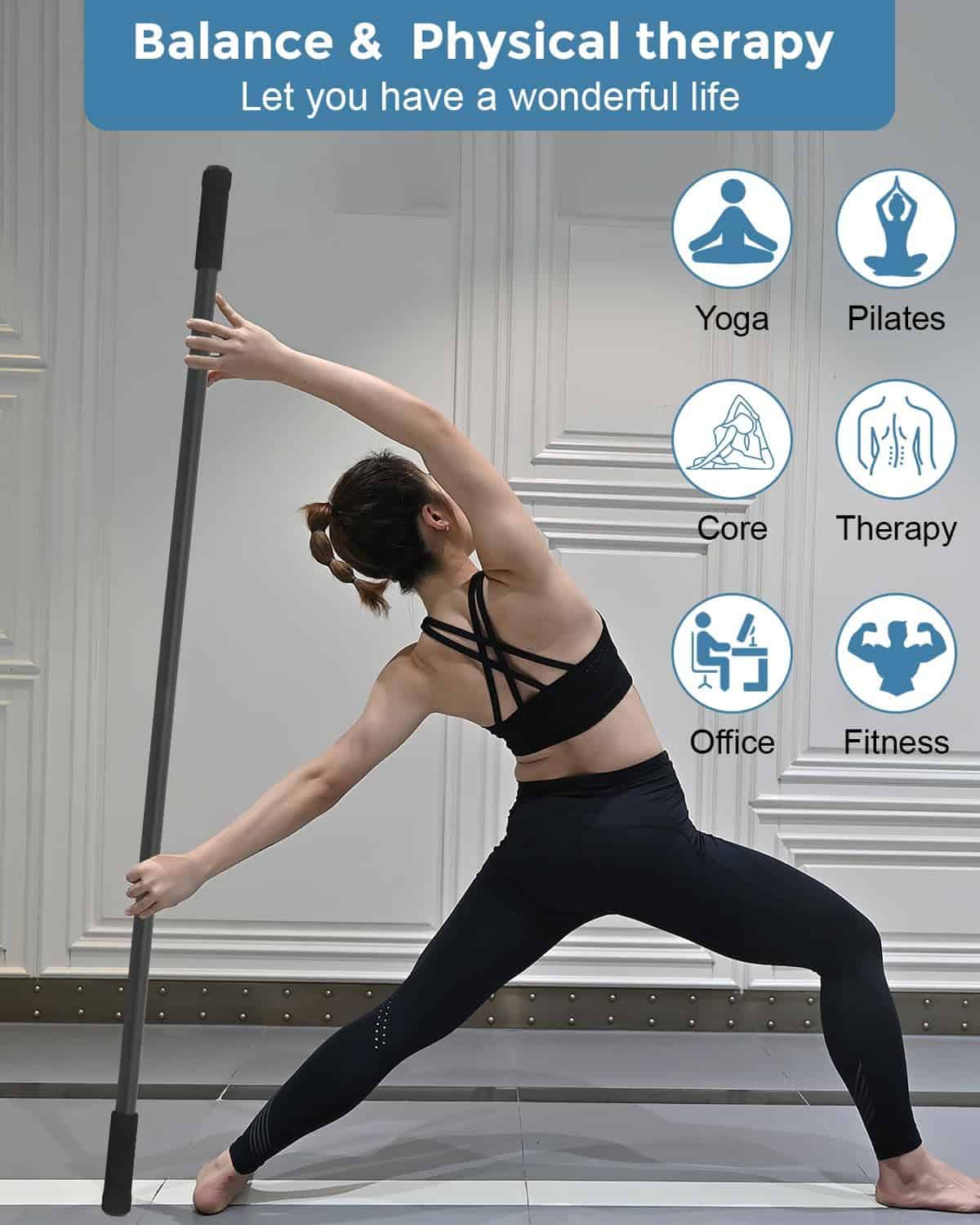 P Polerden Adjustable Yoga Stick – 5ft Sturdy Steel Stretch Stick with Non-Slip Ends P Polerden