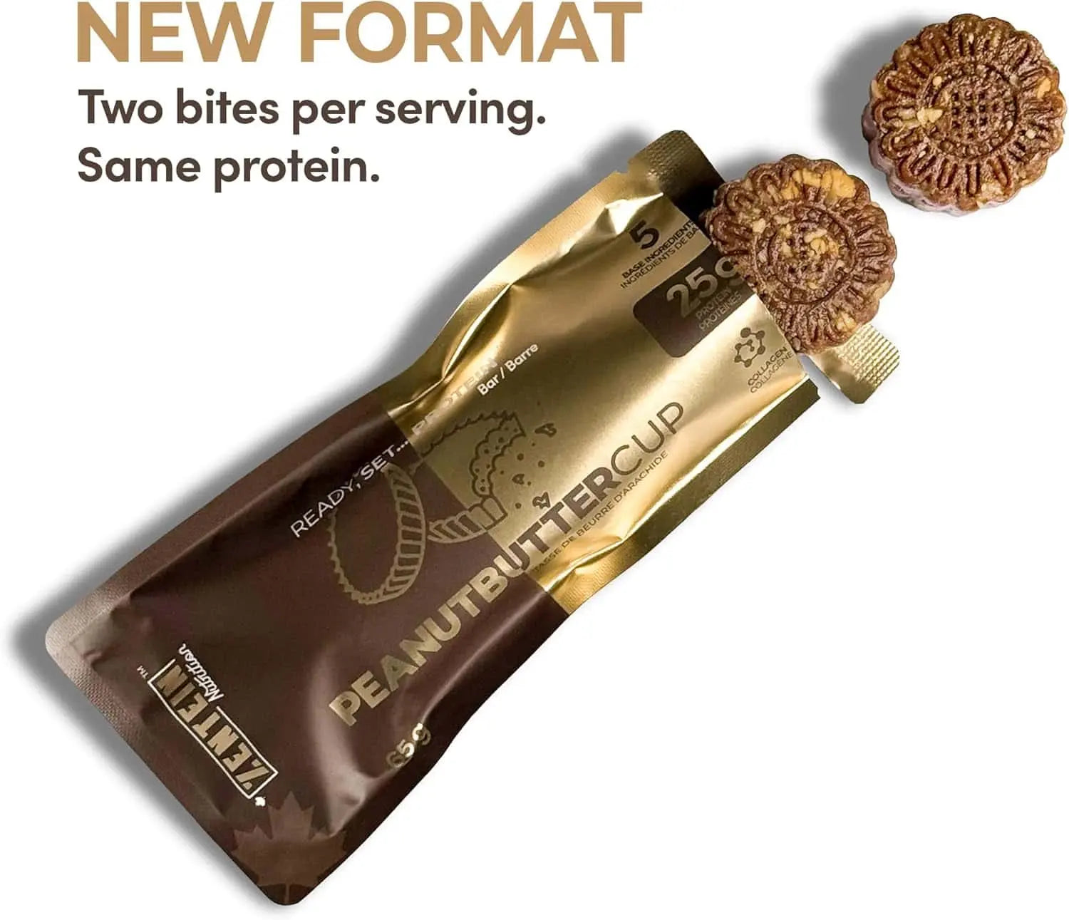 Zentein Collagen Protein Bars – 25g Protein – Peanut Butter Cup – 12 x 65g – 5 Ingredients – Made in Canada Zentein