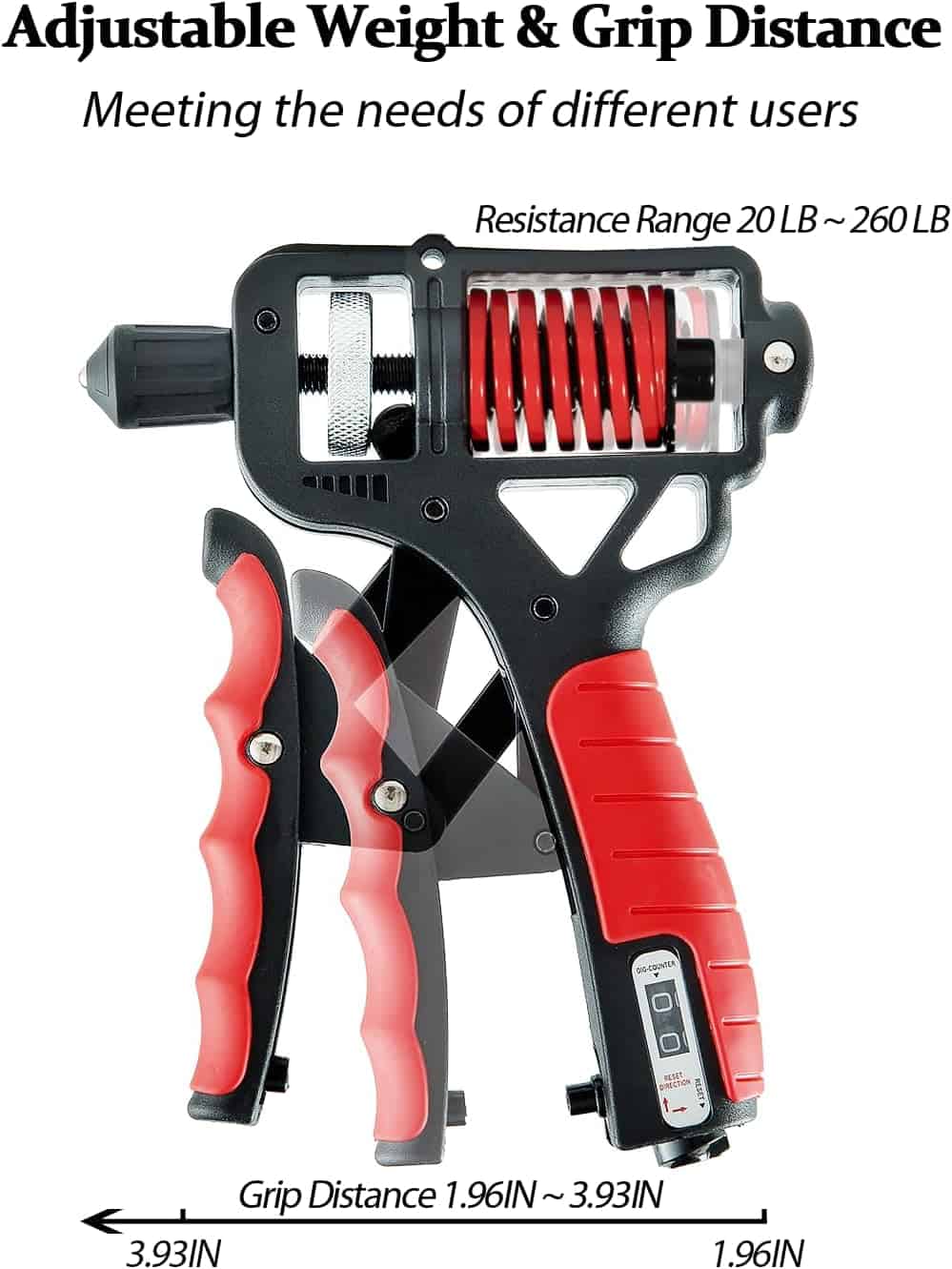 Adjustable Grip Strength Trainer with Counter – Dual High-Performance Spring Hand Gripper, 20-265 lbs (10-120kg) Resistance, Ergonomic Non-Slip Design for Forearm, Wrist, and Finger Exercise FitCore Supply