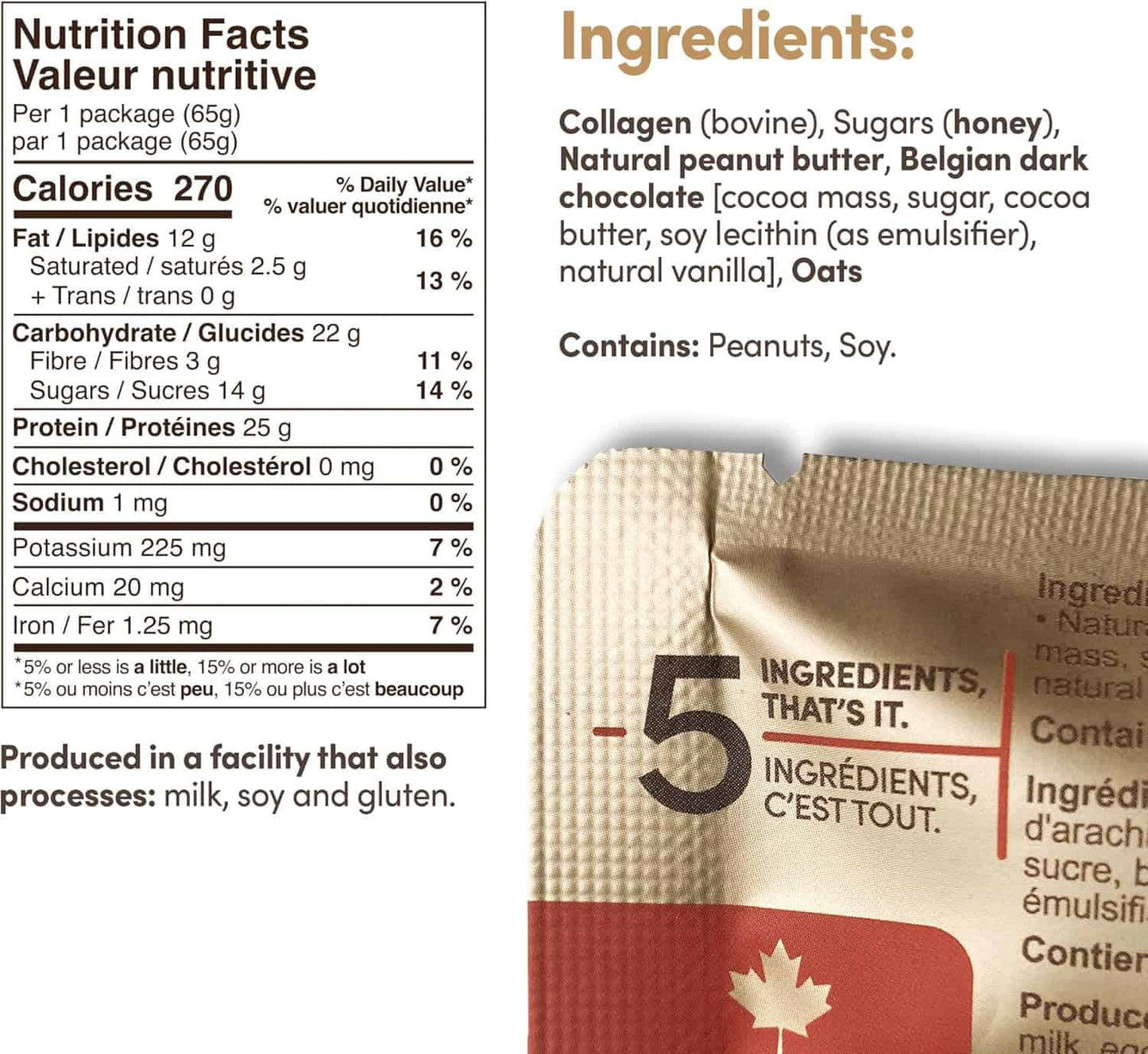 Zentein Collagen Protein Bars – 25g Protein – Peanut Butter Cup – 12 x 65g – 5 Ingredients – Made in Canada Zentein