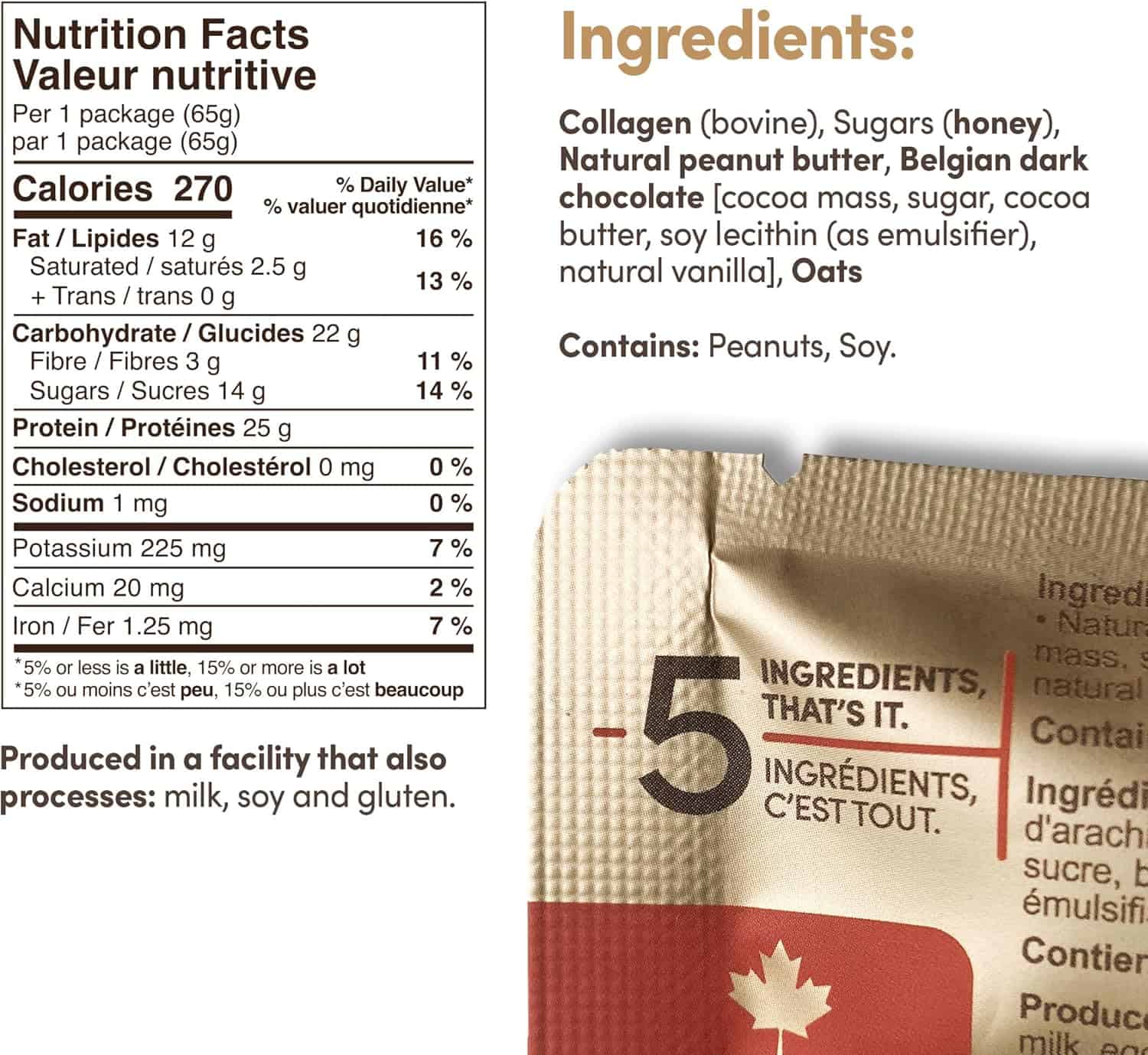 Zentein Collagen Protein Bars – 25g Protein – Peanut Butter Cup – 12 x 65g – 5 Ingredients – Made in Canada Zentein