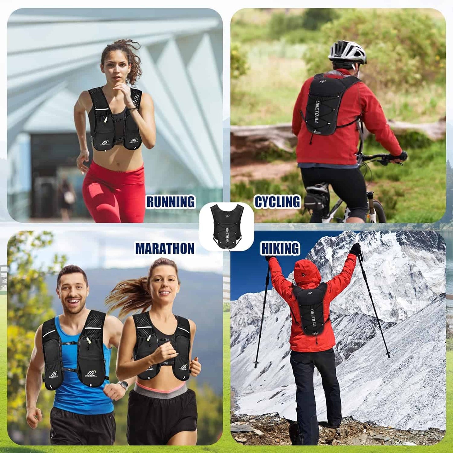 Lightweight Hydration Running Vest – 5.5L Pack with 2L Bladder for Marathon, Trail Running, Hiking & Cycling (Unisex, 150g) ONETOALL