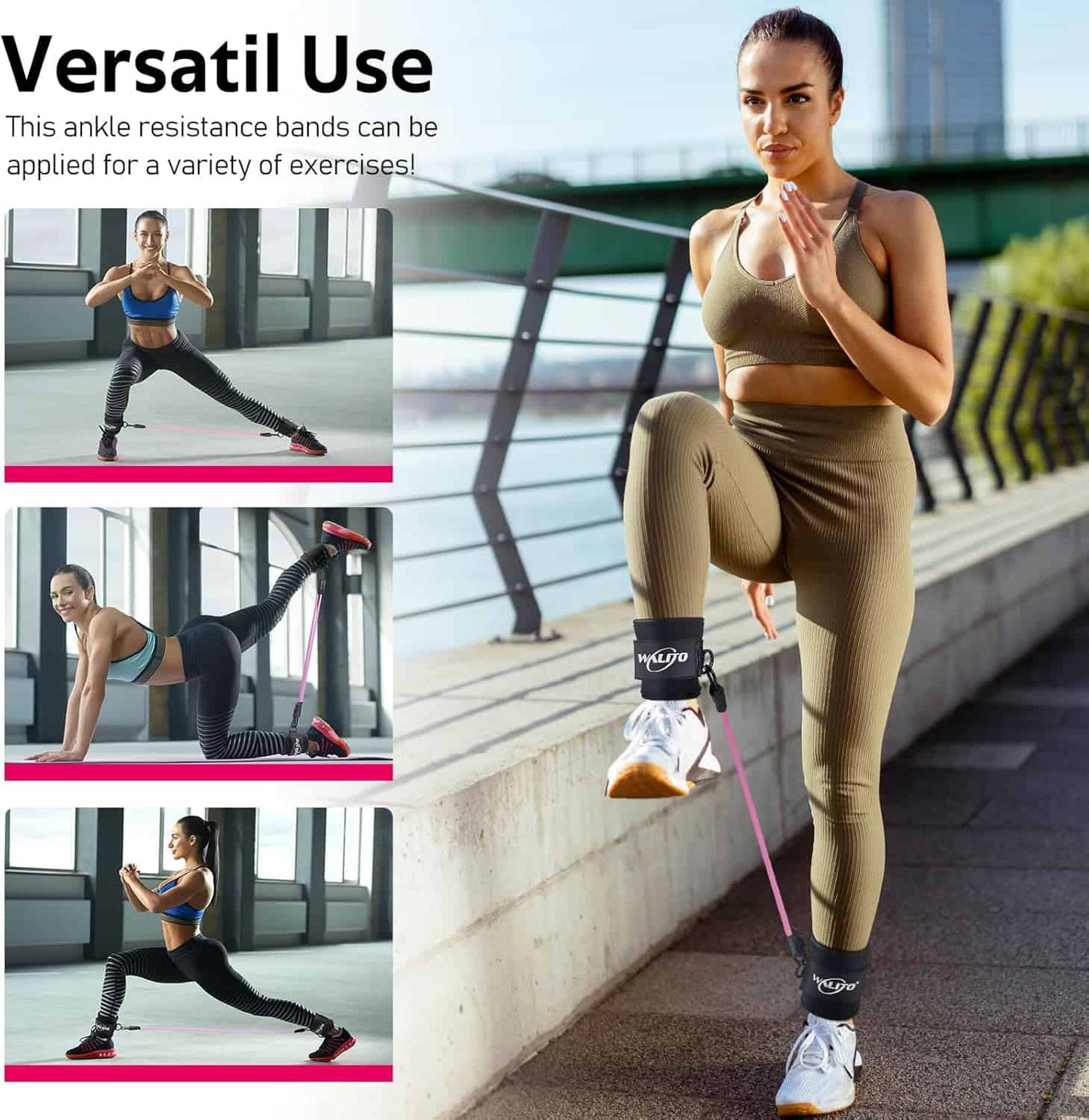 WALITO Ankle Resistance Bands with Cuffs – Glute & Leg Workout Set for Women (10–60 lbs) WALITO