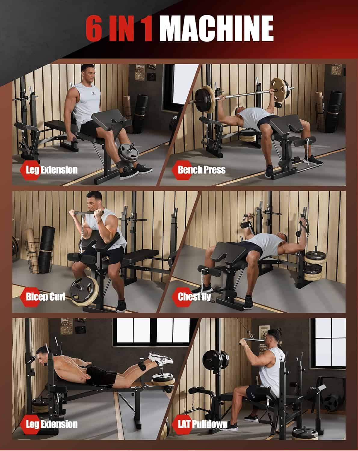 ActiveTrail Adjustable Olympic Weight Bench Set with Rack – 900LBS Multi-Function Bench Press with Leg Extension & Preacher Curl Pad ActiveTrail