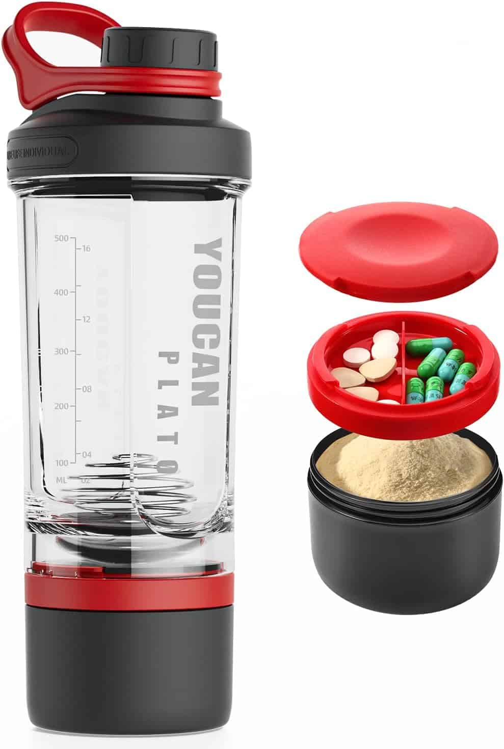 21oz Protein Shaker Bottle with Powder & Pill Storage | BPA-Free Tritan, Wire Whisk Ball – Leak-Proof & Travel Ready