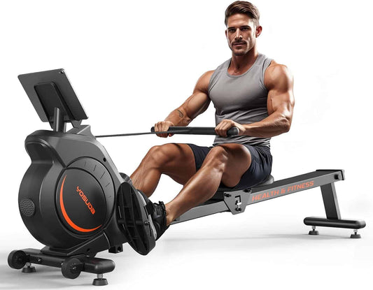 Home magnetic rower with adjustable resistance and tablet holder