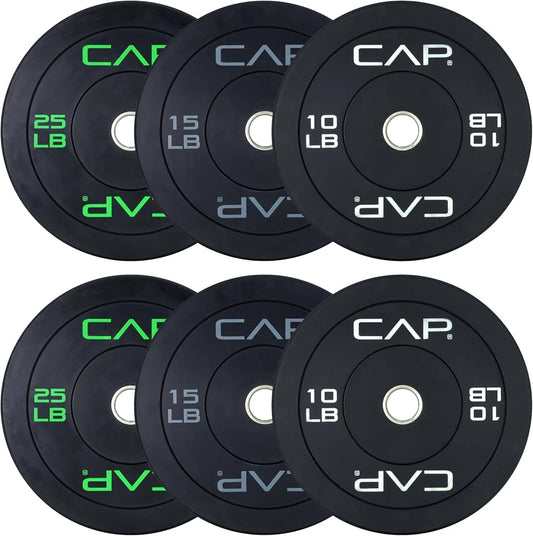 CAP Barbell 2-Inch Olympic Bumper Plate Weight Set – Available in 100lbs, 160lbs, 190lbs & 260lbs Options CAP Barbell