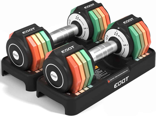 Adjustable Dumbbells Set of 2 – 5 in 1 Free Weights 12.5/22.5LB with Anti-Slip Handle & Rainbow-Colored Plates for Home Gym EOAT