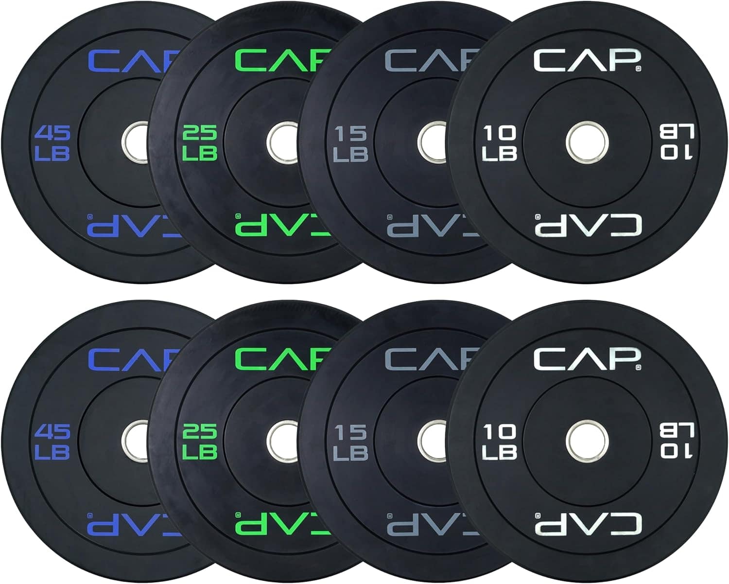 CAP Barbell 2-Inch Olympic Bumper Plate Weight Set – Available in 100lbs, 160lbs, 190lbs & 260lbs Options CAP Barbell