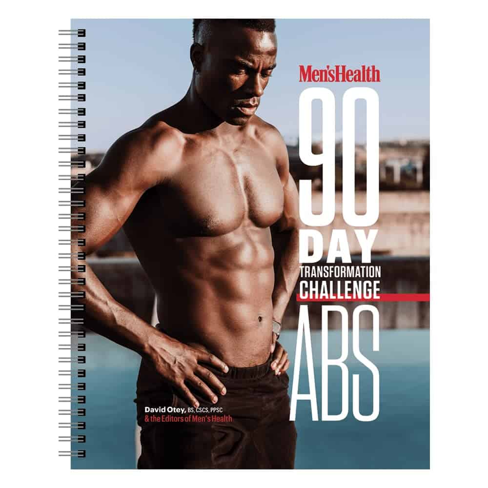 Men's Health 90 Day Transformation Challenge ABS book cover with a man showing off his abs.