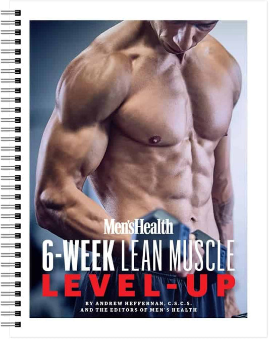 Book titled '6-Week Lean Muscle Level-Up' by Men's Health with a muscular torso on the cover.