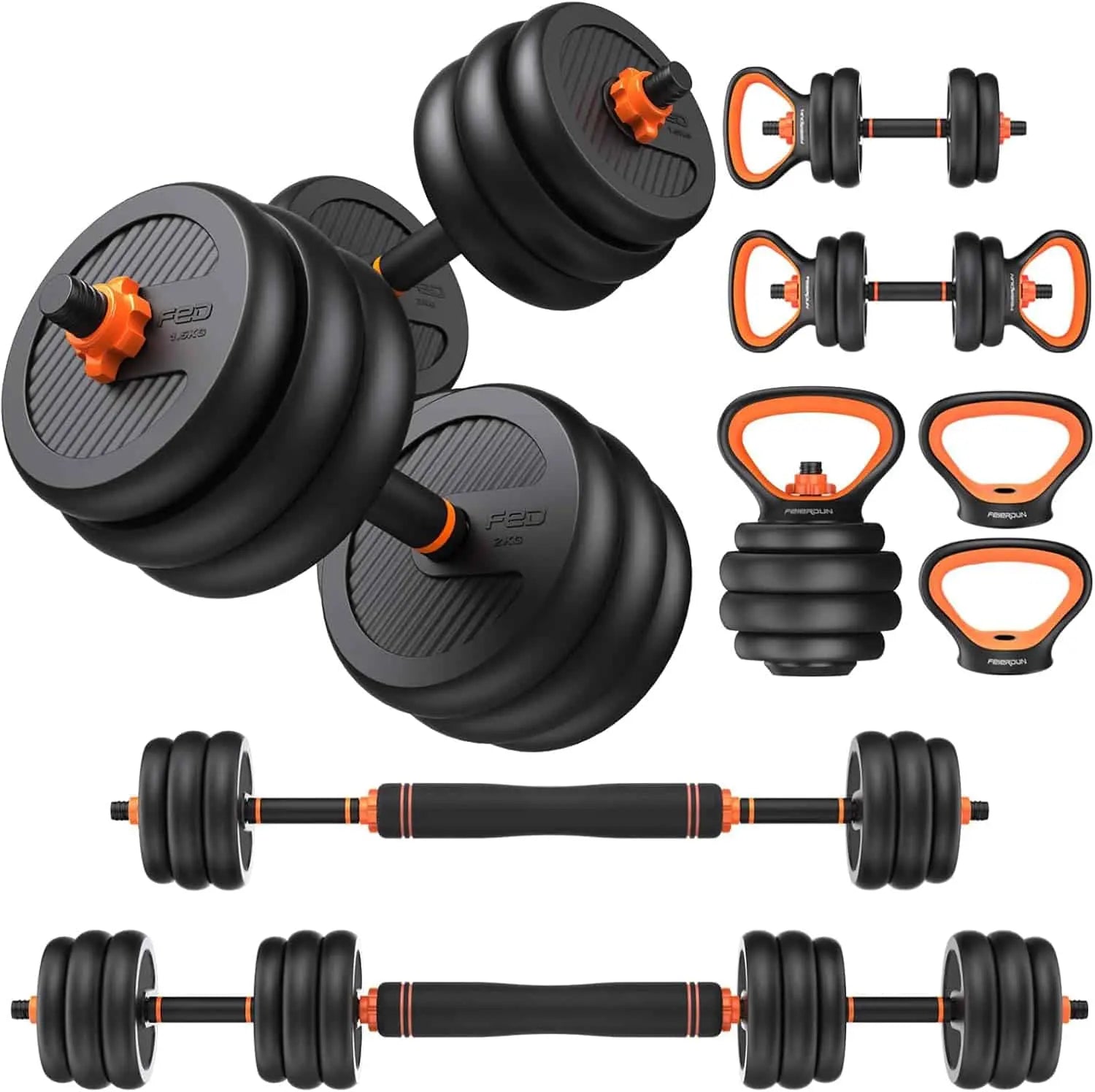 FEIERDUN 4-in-1 Adjustable Dumbbell Set – Converts to Barbell, Kettlebell & Push-Up Stand (20–90 lbs) FitCore Supply