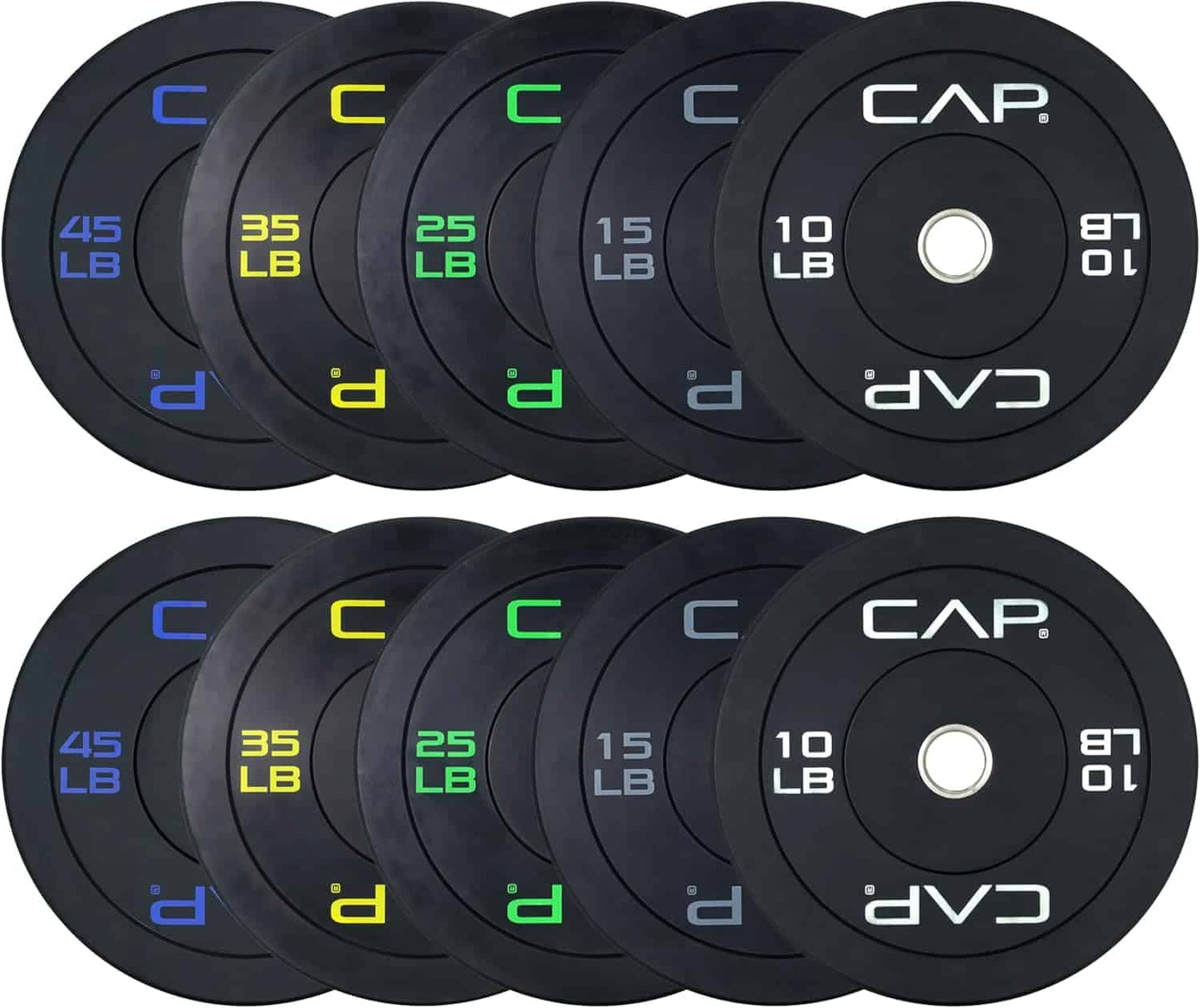 CAP Barbell 2-Inch Olympic Bumper Plate Weight Set – Available in 100lbs, 160lbs, 190lbs & 260lbs Options CAP Barbell