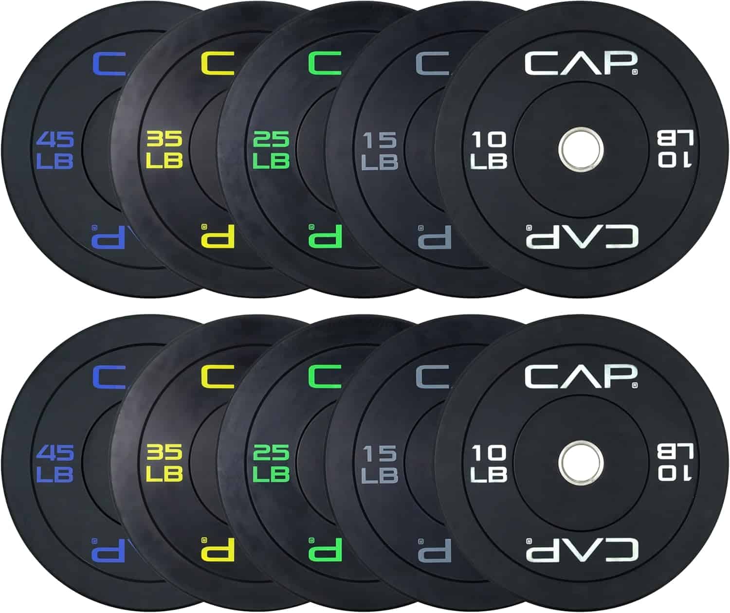 CAP Barbell 2-Inch Olympic Bumper Plate Weight Set – Available in 100lbs, 160lbs, 190lbs & 260lbs Options CAP Barbell