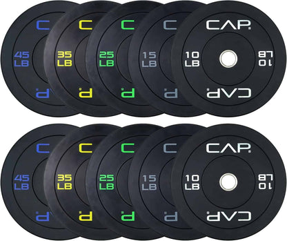 CAP Barbell 2-Inch Olympic Bumper Plate Weight Set – Available in 100lbs, 160lbs, 190lbs & 260lbs Options CAP Barbell