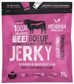 Meridian Smokehouse Grass-Fed Beef Jerky – Variety Pack of 6, Made in Canada – 3 Flavours: Sweet Heat, Maui Teriyaki & Traditional – High Protein, Gluten-Free Snack Meridian Smokehouse