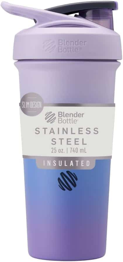 Purple insulated blender bottle with 'Blender Bottle' branding on a white background