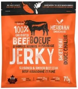 Meridian Smokehouse Grass-Fed Beef Jerky – Variety Pack of 6, Made in Canada – 3 Flavours: Sweet Heat, Maui Teriyaki & Traditional – High Protein, Gluten-Free Snack Meridian Smokehouse