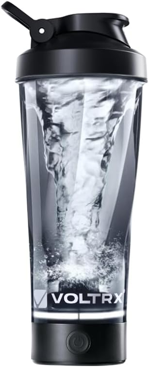 Black and transparent shaker bottle with VOLTRX branding