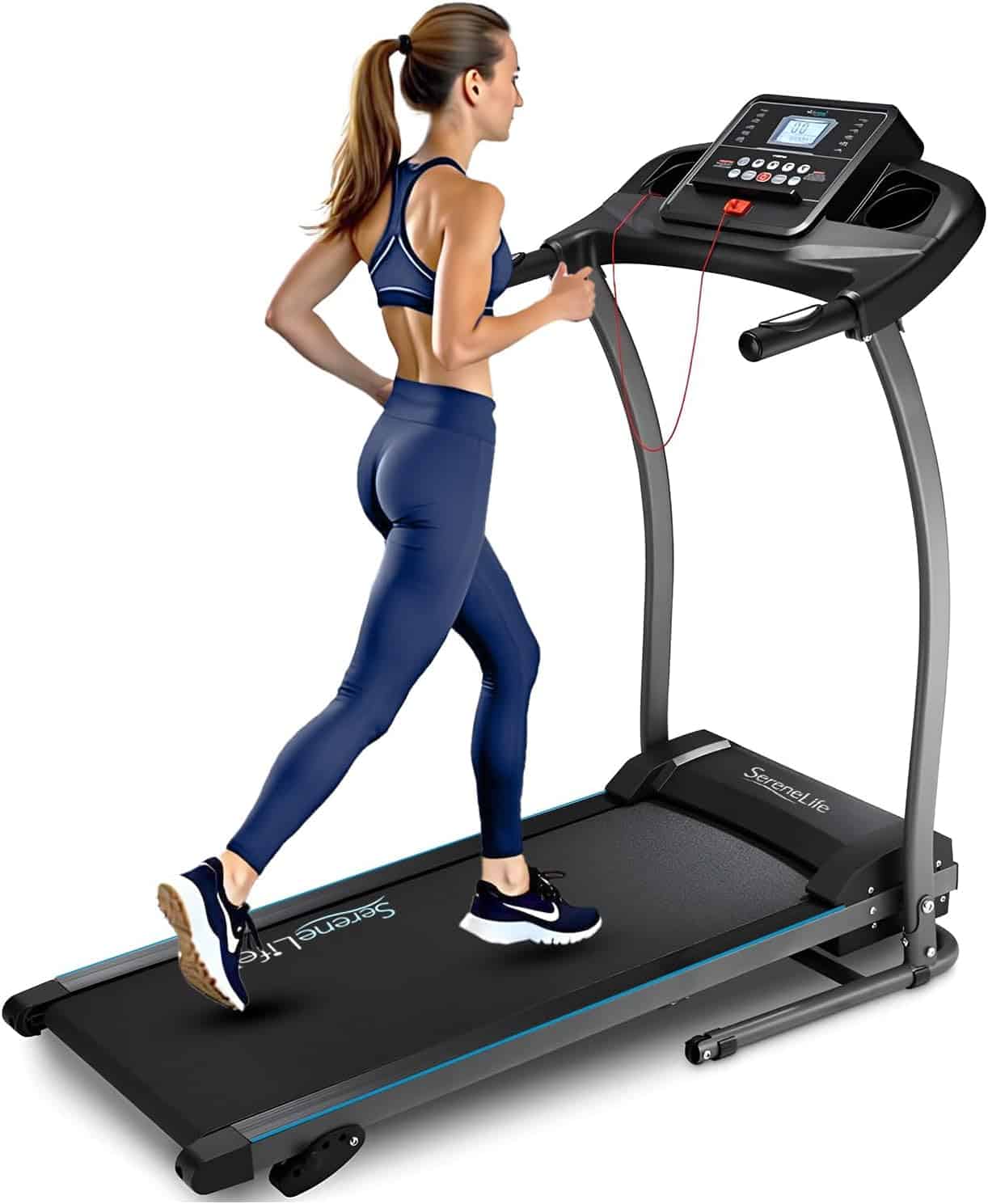 SereneLife Smart Folding Treadmill – 16 Preset Programs, Bluetooth, Incline, 7.5 MPH, Compact Home Gym SereneLife