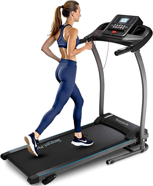 SereneLife Smart Folding Treadmill – 16 Preset Programs, Bluetooth, Incline, 7.5 MPH, Compact Home Gym SereneLife