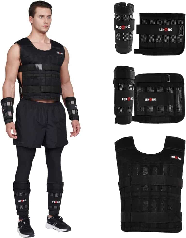 Adjustable Weighted Vest – Workout Weight Vest with 96 Removable Steel Plates | Strength Training Jacket for Men & Women, Breathable & Durable Design LEKÄRO