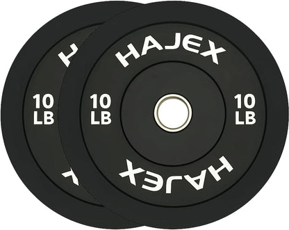 Three black weight plates with 'Hajex' branding and '10 LB' marking on a white background.
