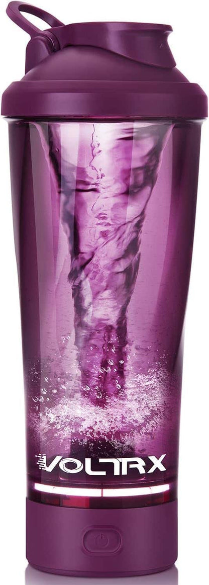 Purple VOLTRX shaker bottle with a marbled design