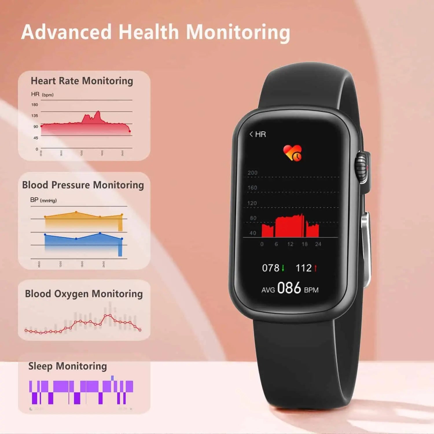 FITVII Slim Fitness Tracker with Blood Oxygen, Blood Pressure, Heart Rate & Sleep Tracking – Waterproof Smart Watch with Step Counter for Women & Men - FitCore Supply
