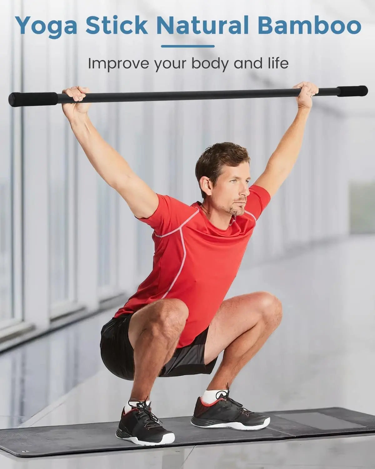 P Polerden Adjustable Yoga Stick – 5ft Sturdy Steel Stretch Stick with Non-Slip Ends P Polerden