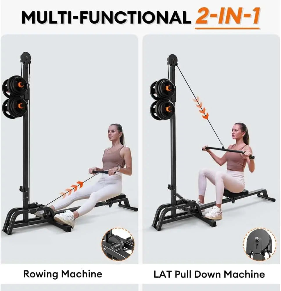 ONETWOFIT 2-in-1 Rowing Machine with LAT Pull Down – Compact, Foldable Rowing Machine for Home Gym, 300 lbs Capacity ONETWOFIT