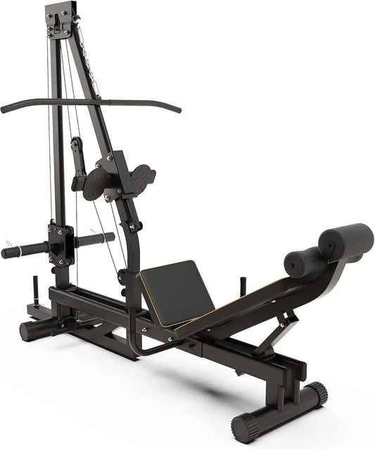 Synergee Leg Press Machine with Lat Pull Down – Full Body Home Gym Equipment for Glutes, Quads, Hamstrings – 400 lb Weight Capacity – Compatible with 1" & 2" Plates Synergee