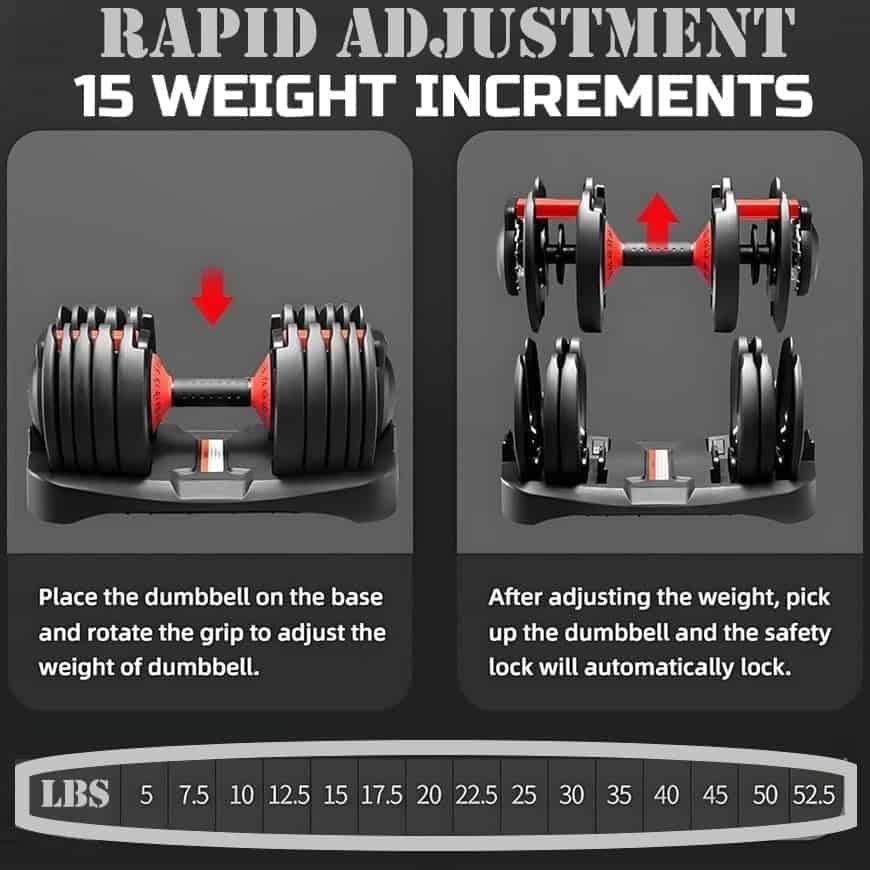 52.5 lb Adjustable Dumbbell – 15-in-1 Weight Settings, Dial System, Compact & Space-Saving Design aBellz
