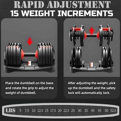 52.5 lb Adjustable Dumbbell – 15-in-1 Weight Settings, Dial System, Compact & Space-Saving Design aBellz