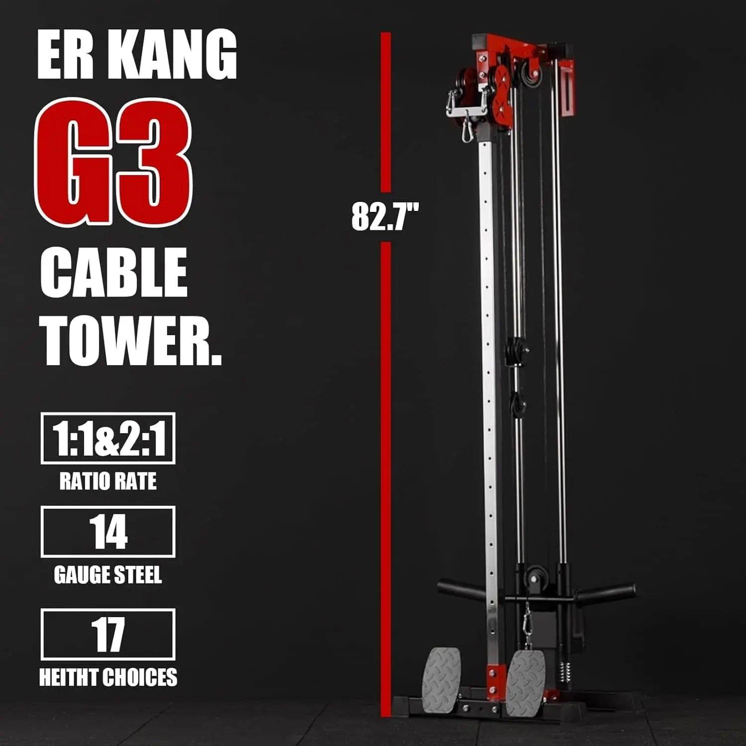 ER KANG Wall Mount Cable Crossover Machine – Dual Adjustable Pulley System with 18 Positions, Space-Saving Home Gym Fitness Equipment – Includes Lat Bar, Tricep Rope & Cable Bar ER KANG