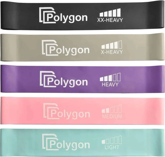 Polygon Resistance Loop Bands – Set of 5 Latex Exercise Bands for Full Body, Stretching, and Physical Therapy Polygon