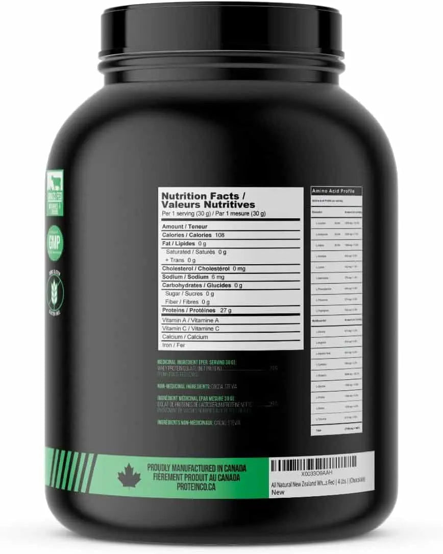 ProteinCo Grass-Fed New Zealand Whey Protein Isolate – 27g Protein – 4 Lbs – Stevia Sweetened | Lactose & Gluten Free