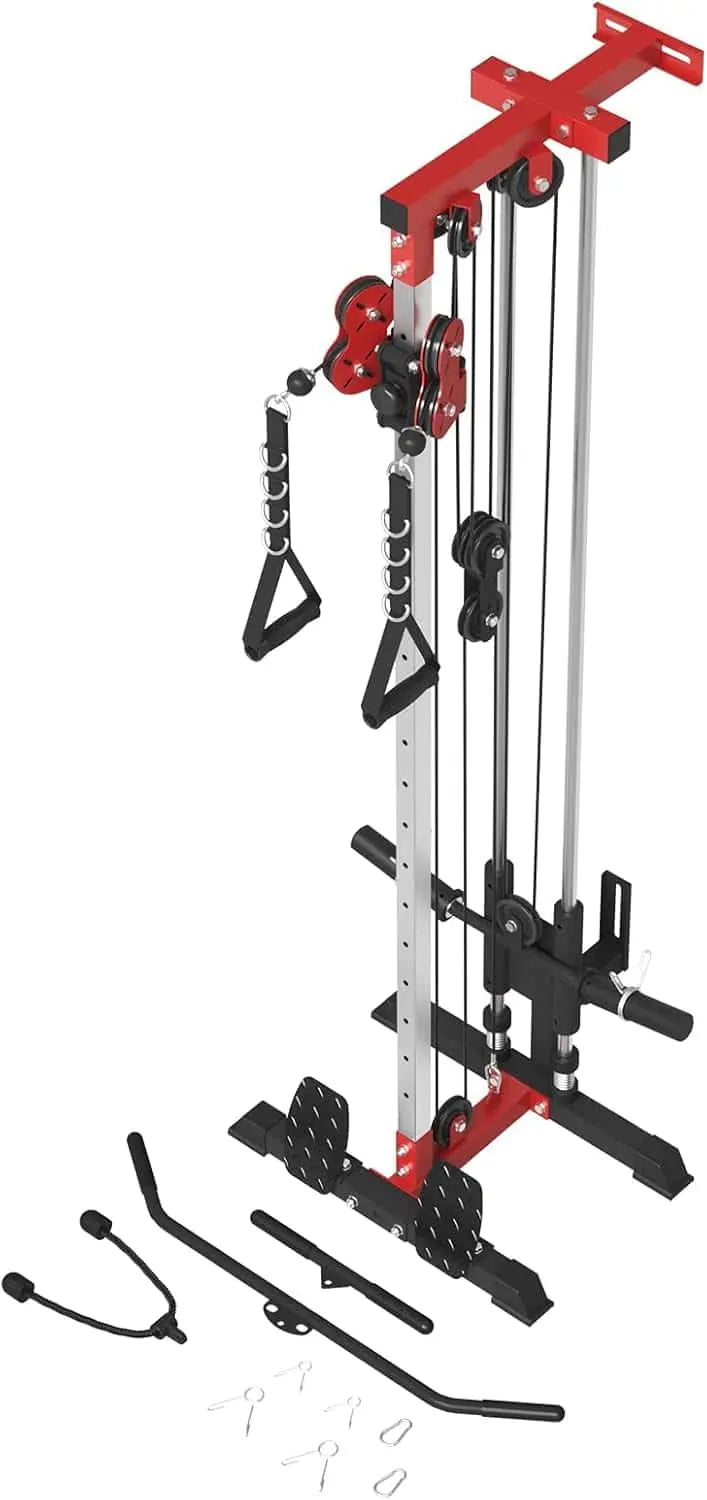 ER KANG Wall Mount Cable Crossover Machine – Dual Adjustable Pulley System with 18 Positions, Space-Saving Home Gym Fitness Equipment – Includes Lat Bar, Tricep Rope & Cable Bar ER KANG