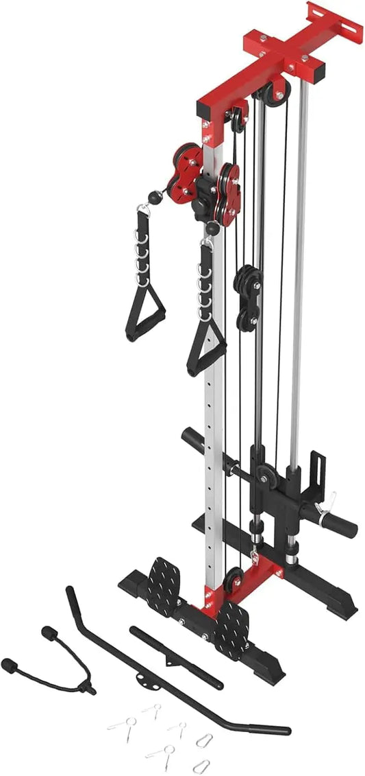 ER KANG Wall Mount Cable Crossover Machine – Dual Adjustable Pulley System with 18 Positions, Space-Saving Home Gym Fitness Equipment – Includes Lat Bar, Tricep Rope & Cable Bar ER KANG