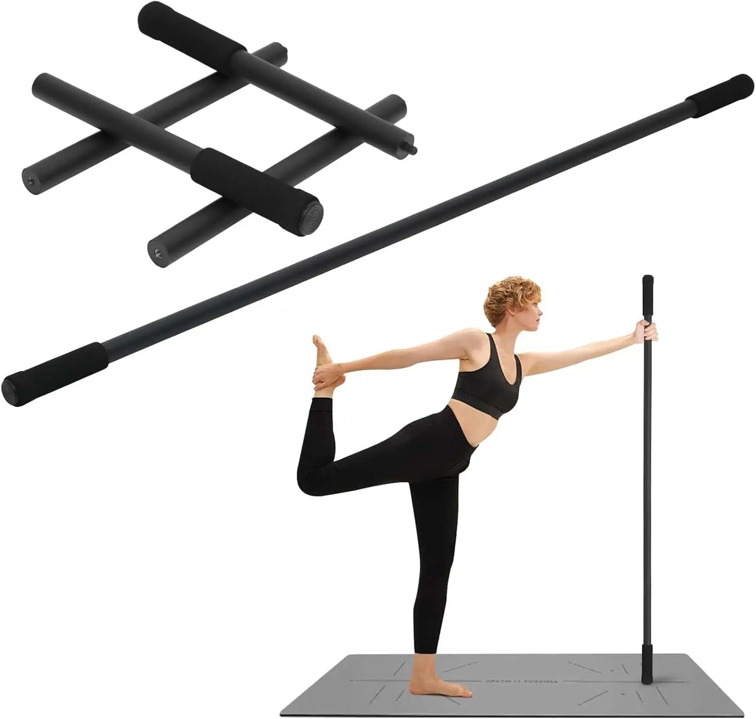P Polerden Adjustable Yoga Stick – 5ft Sturdy Steel Stretch Stick with Non-Slip Ends P Polerden