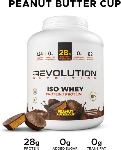 Revolution Nutrition ISO Whey Protein container with peanut butter cup flavor packaging.