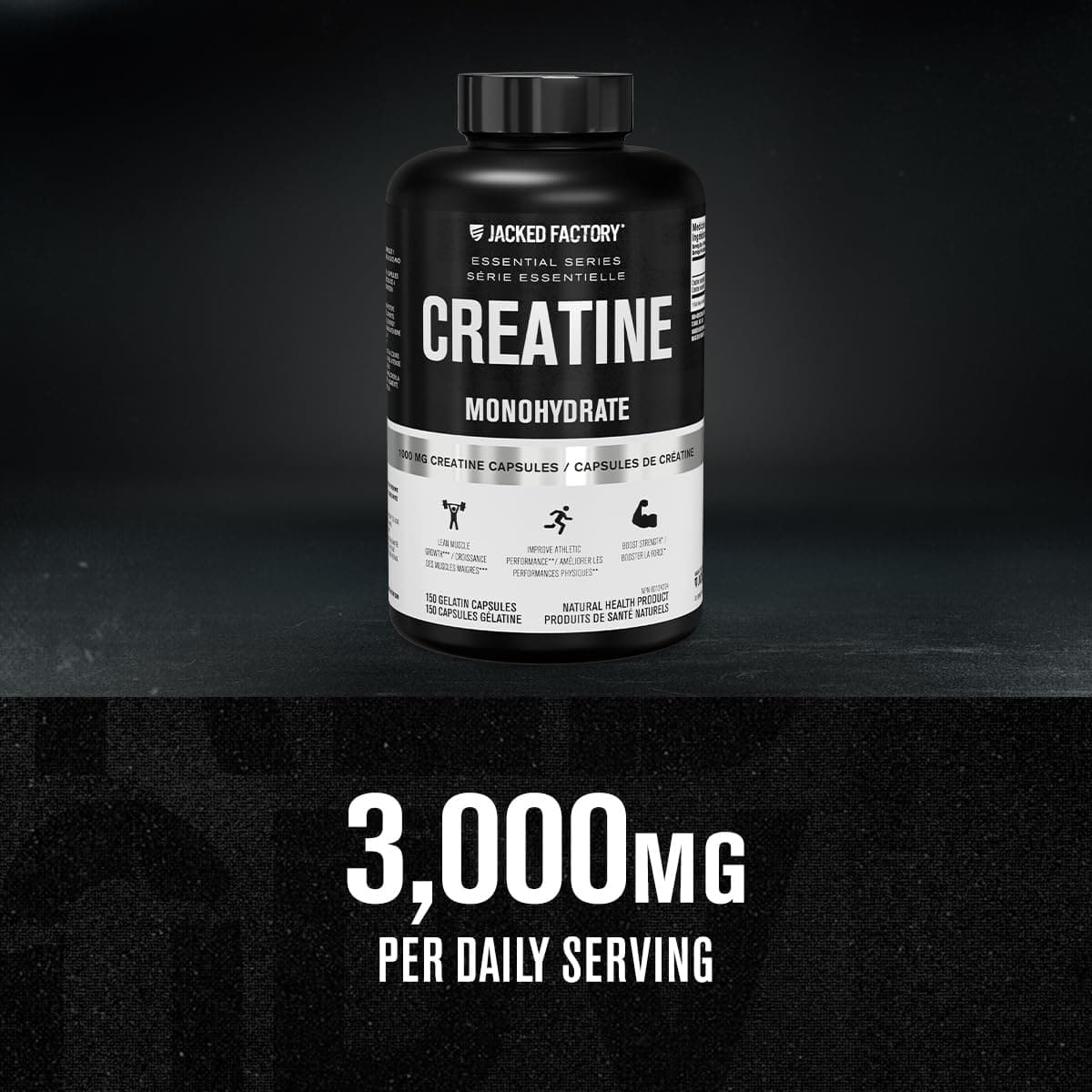 Jacked Factory Creatine Monohydrate Capsules – 1000mg Per Capsule | Muscle Growth, Strength & Performance | 150 Pills | Canadian-Owned Workout Supplement Jacked Factory