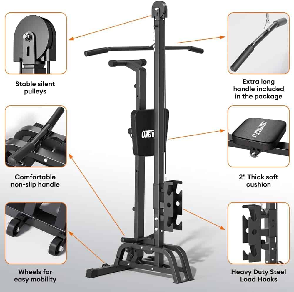 ONETWOFIT 2-in-1 Rowing Machine with LAT Pull Down – Compact, Foldable Rowing Machine for Home Gym, 300 lbs Capacity ONETWOFIT
