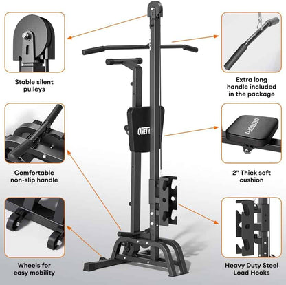 ONETWOFIT 2-in-1 Rowing Machine with LAT Pull Down – Compact, Foldable Rowing Machine for Home Gym, 300 lbs Capacity ONETWOFIT