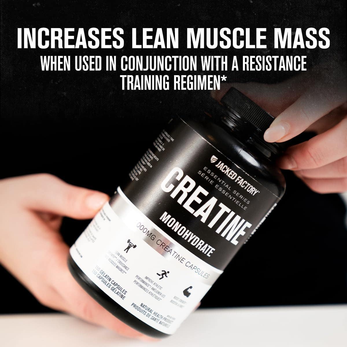 Jacked Factory Creatine Monohydrate Capsules – 1000mg Per Capsule | Muscle Growth, Strength & Performance | 150 Pills | Canadian-Owned Workout Supplement Jacked Factory