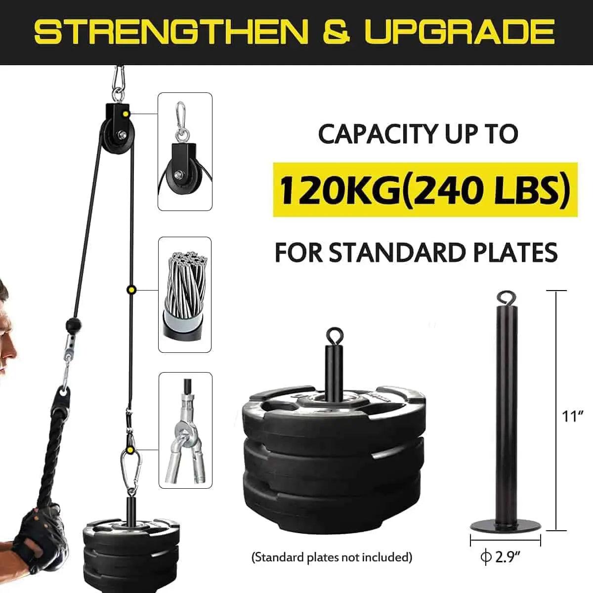 3-in-1 Pulley Cable System – LAT Pulldown, Tricep Rope & Cable Handle for Home Gym Naoeleii