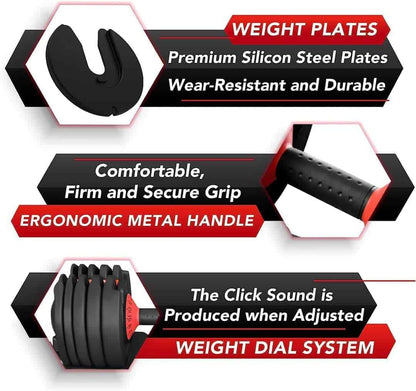 52.5 lb Adjustable Dumbbell – 15-in-1 Weight Settings, Dial System, Compact & Space-Saving Design aBellz