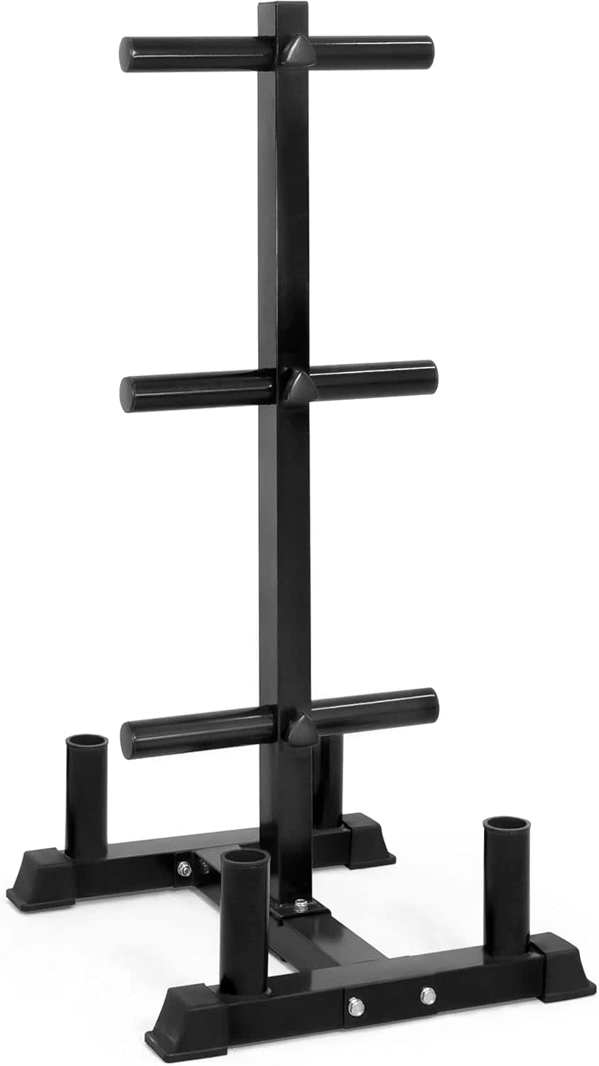 Black metal barbell rack on a white background