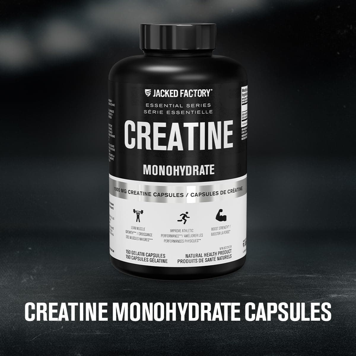 Jacked Factory Creatine Monohydrate Capsules – 1000mg Per Capsule | Muscle Growth, Strength & Performance | 150 Pills | Canadian-Owned Workout Supplement Jacked Factory