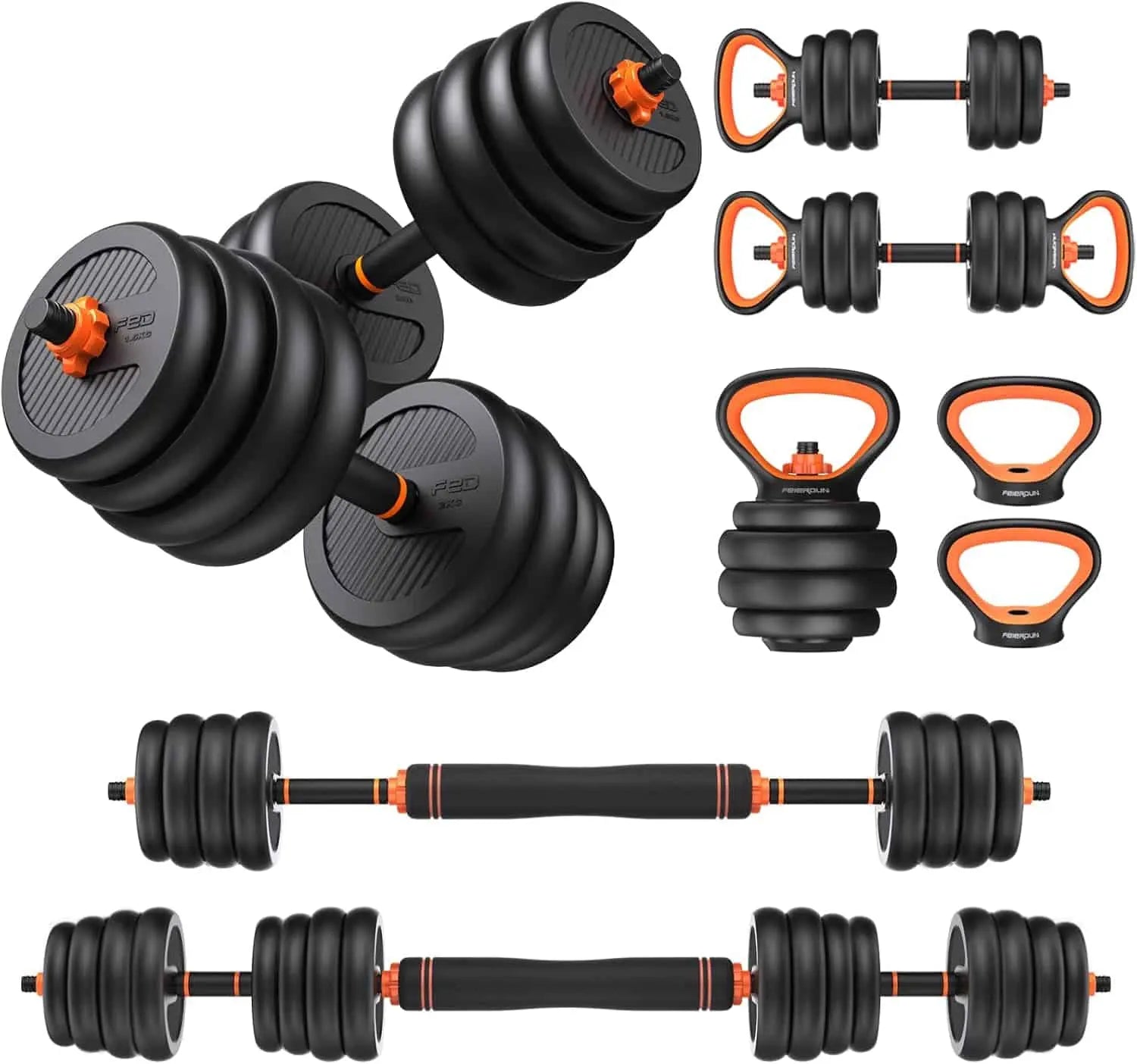 FEIERDUN 4-in-1 Adjustable Dumbbell Set – Converts to Barbell, Kettlebell & Push-Up Stand (20–90 lbs) FitCore Supply